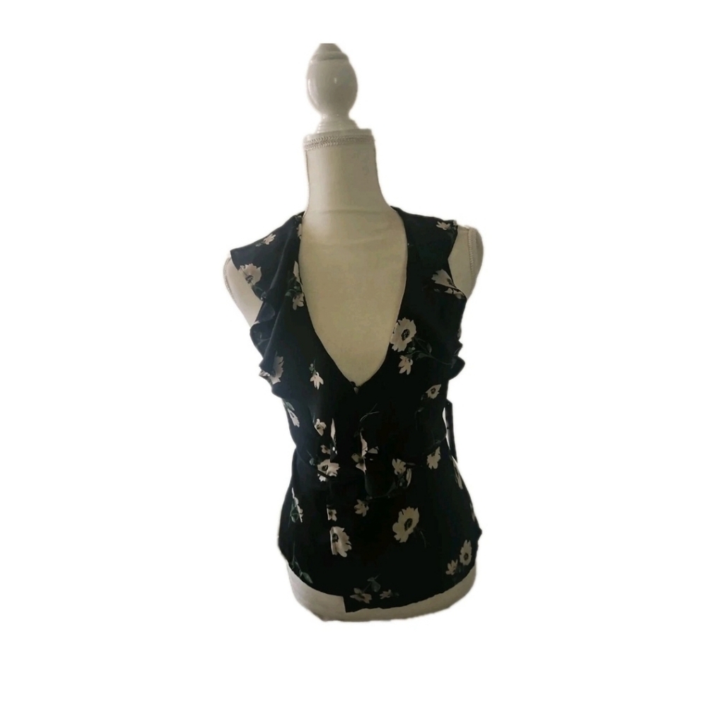 Lulus Floral Print Wrap Blouse Top Small